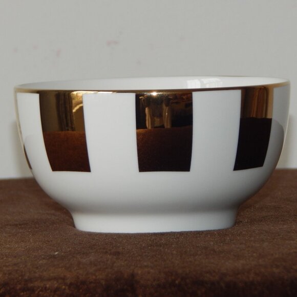 TRULLO Porcelain Golden Stripes 4.5” Ice Cream Fruits Dessert Bowls Set of 4 New - Picture 2 of 4